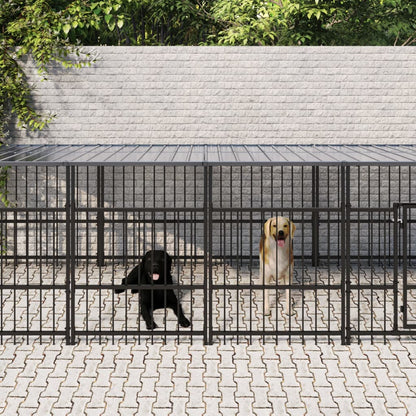 Outdoor Dog Kennel with Roof Steel 9.38 m²