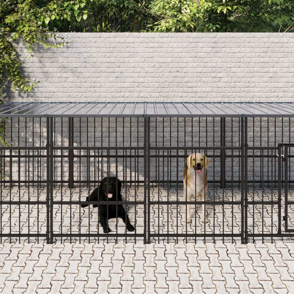 Outdoor Dog Kennel with Roof Steel 15.02 m²