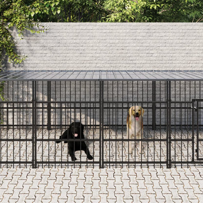 Outdoor Dog Kennel with Roof Steel 15.02 m²