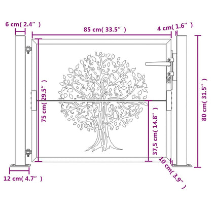 Garden Gate Anthracite 100x75 cm Steel Tree Design