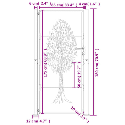 Garden Gate Anthracite 100x175 cm Steel Tree Design