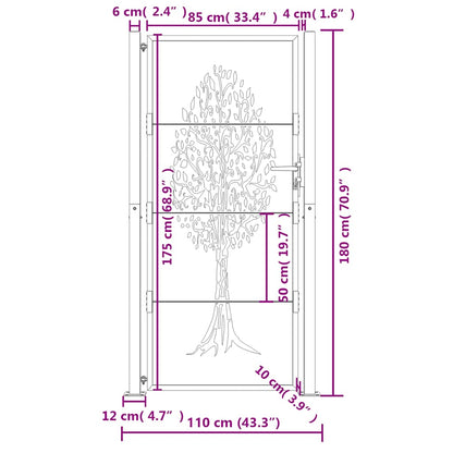 Garden Gate Anthracite 100x175 cm Steel Tree Design