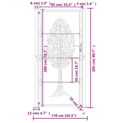 Garden Gate Anthracite 100x200 cm Steel Tree Design