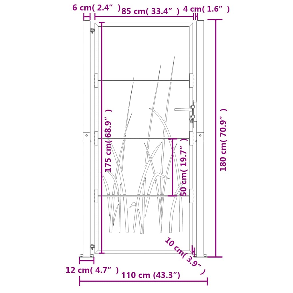 Garden Gate Anthracite 100x175 cm Steel Grass Design