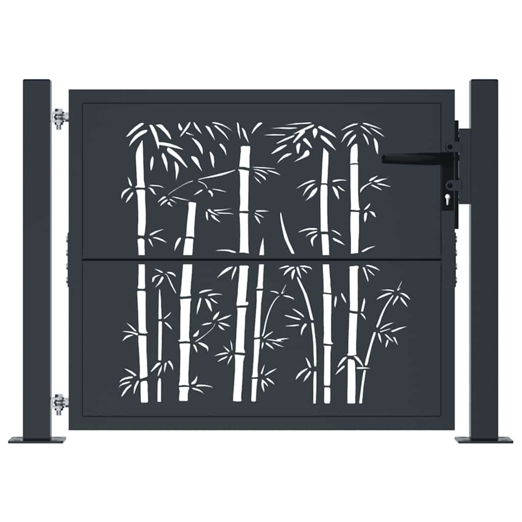 Garden Gate Anthracite 100x100 cm Steel Bamboo Design