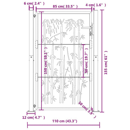Garden Gate Anthracite 100x150 cm Steel Bamboo Design