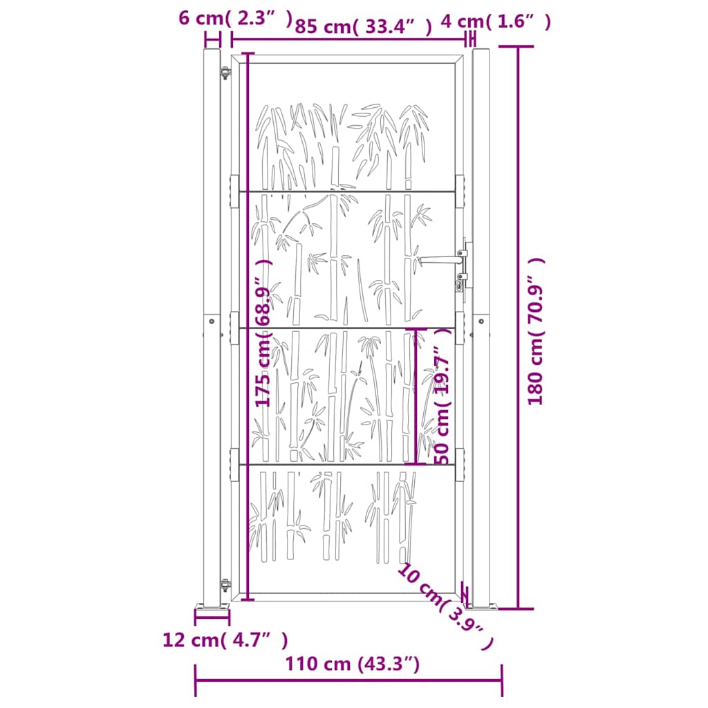 Garden Gate Anthracite 100x175 cm Steel Bamboo Design