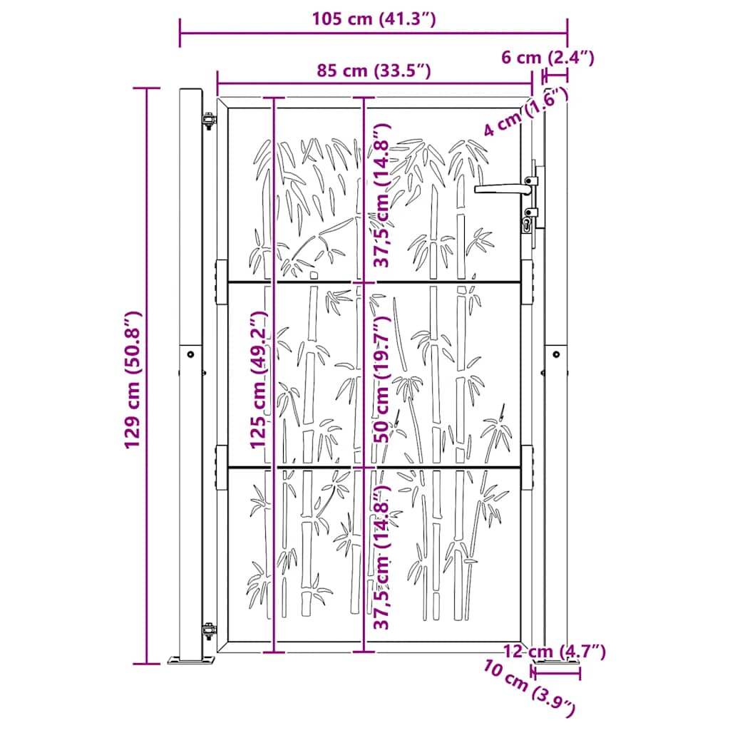Garden Gate 100x125 cm Corten Steel Bamboo Design
