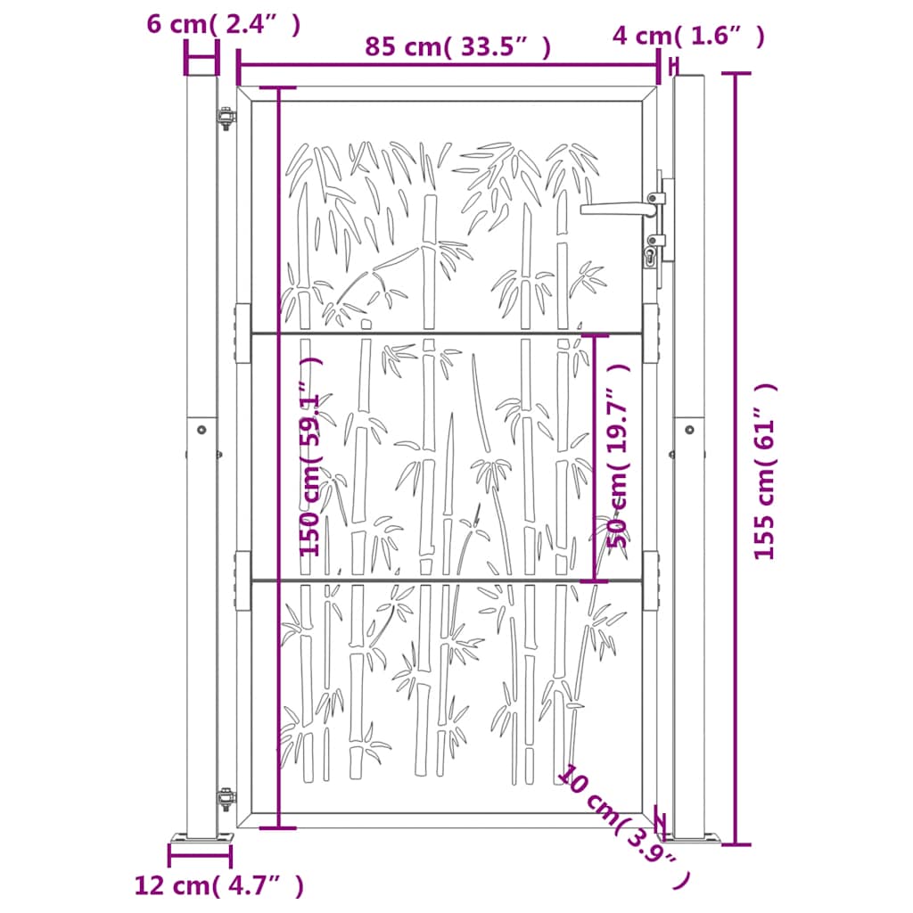 Garden Gate 100x150 cm Corten Steel Bamboo Design