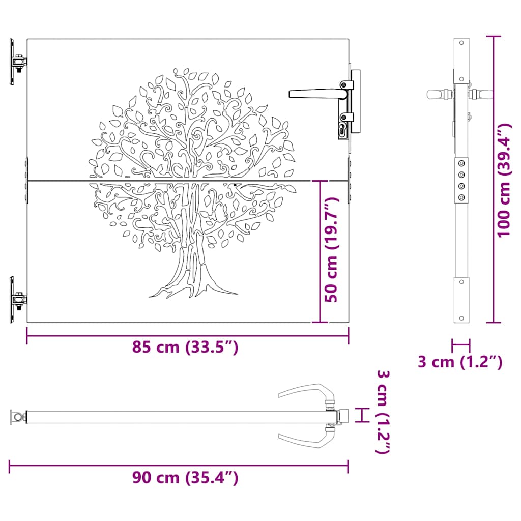 Garden Gate 85x150 cm Corten Steel Tree Design