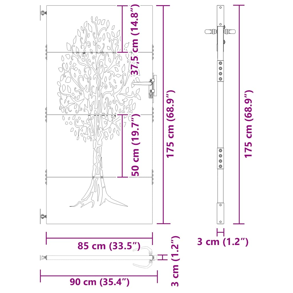 Garden Gate 85x175 cm Corten Steel Tree Design