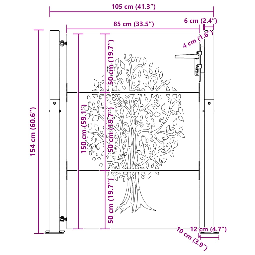 Garden Gate 100x150 cm Corten Steel Tree Design