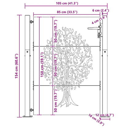 Garden Gate 100x150 cm Corten Steel Tree Design