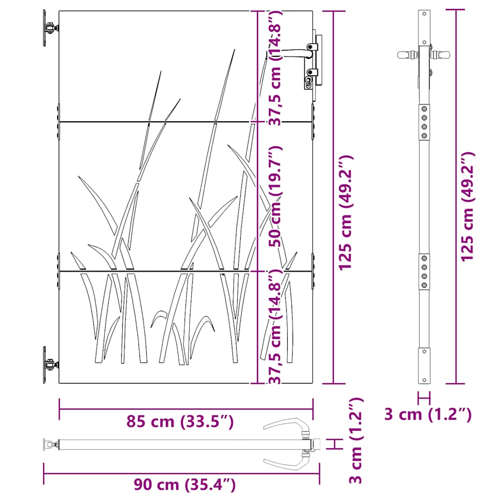 Garden Gate 85x125 cm Corten Steel Grass Design