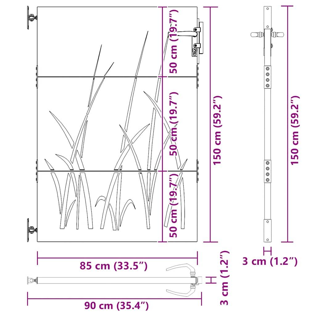 Garden Gate 85x150 cm Corten Steel Grass Design