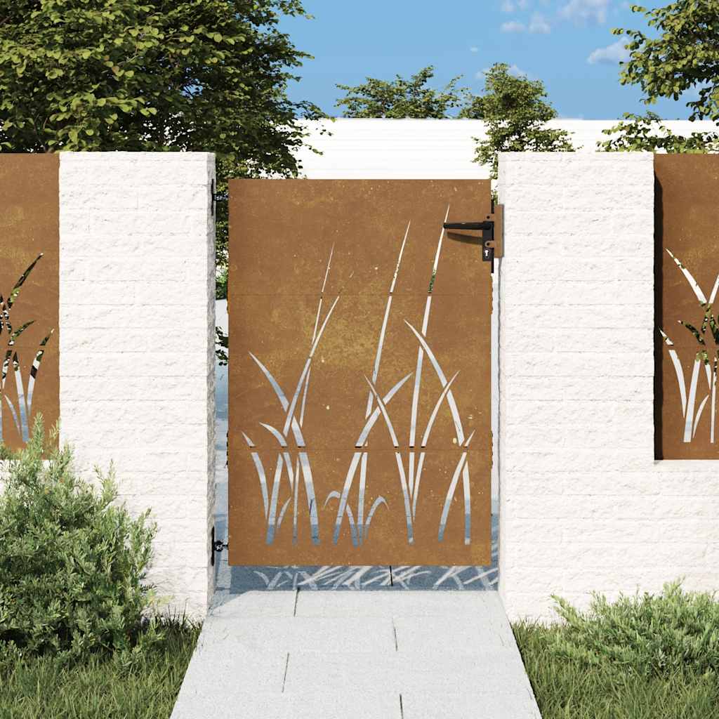 Garden Gate 85x150 cm Corten Steel Grass Design