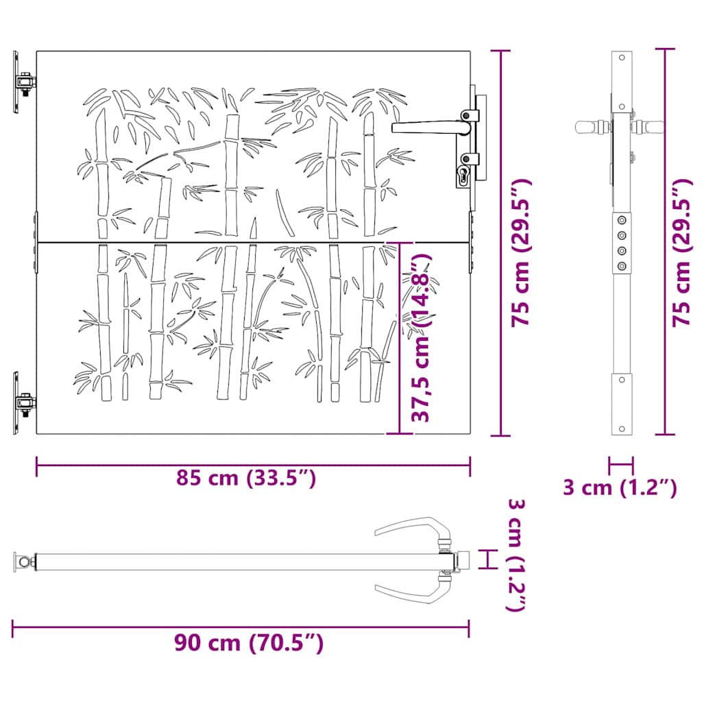 Garden Gate 85x75 cm Corten Steel Bamboo Design