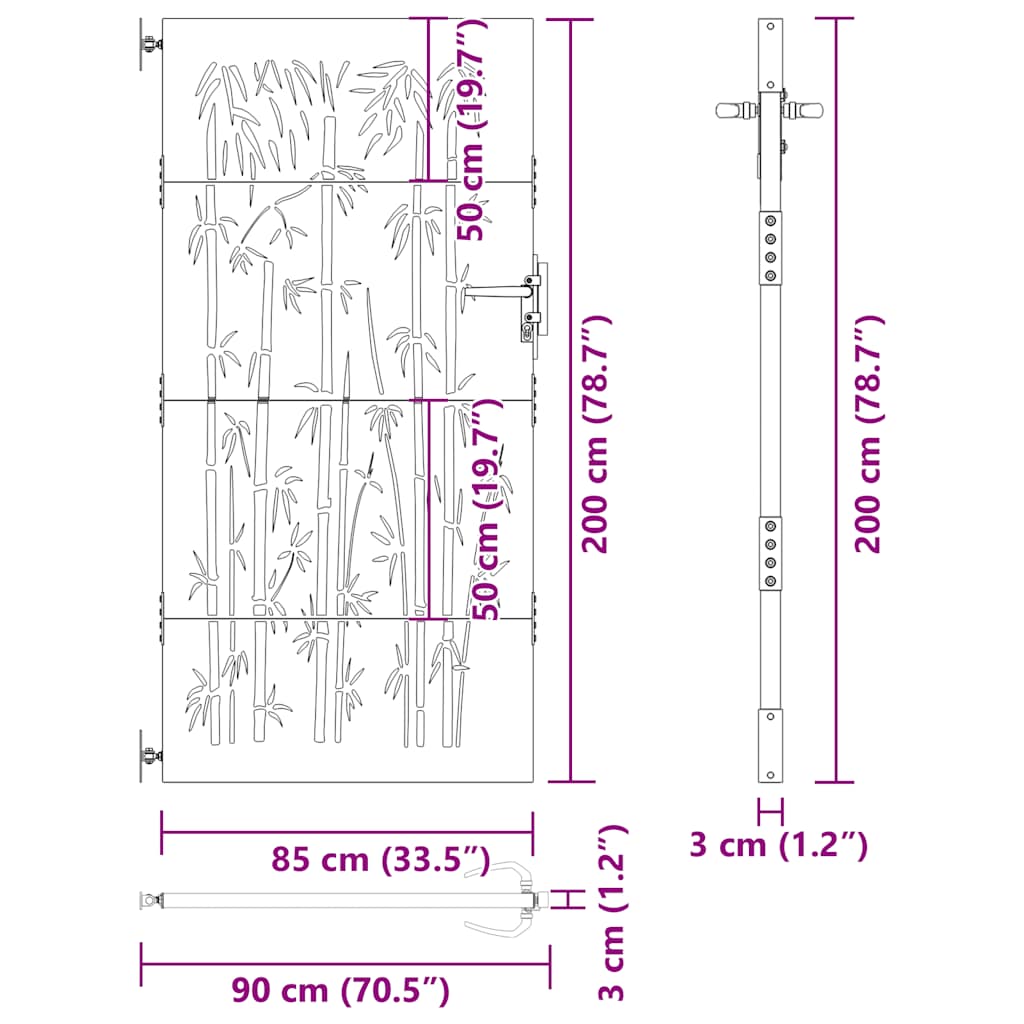 Garden Gate 85x200 cm Corten Steel Bamboo Design