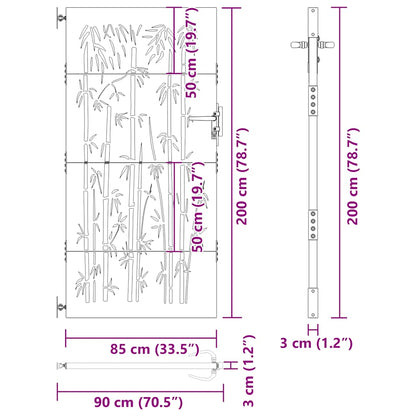 Garden Gate 85x200 cm Corten Steel Bamboo Design
