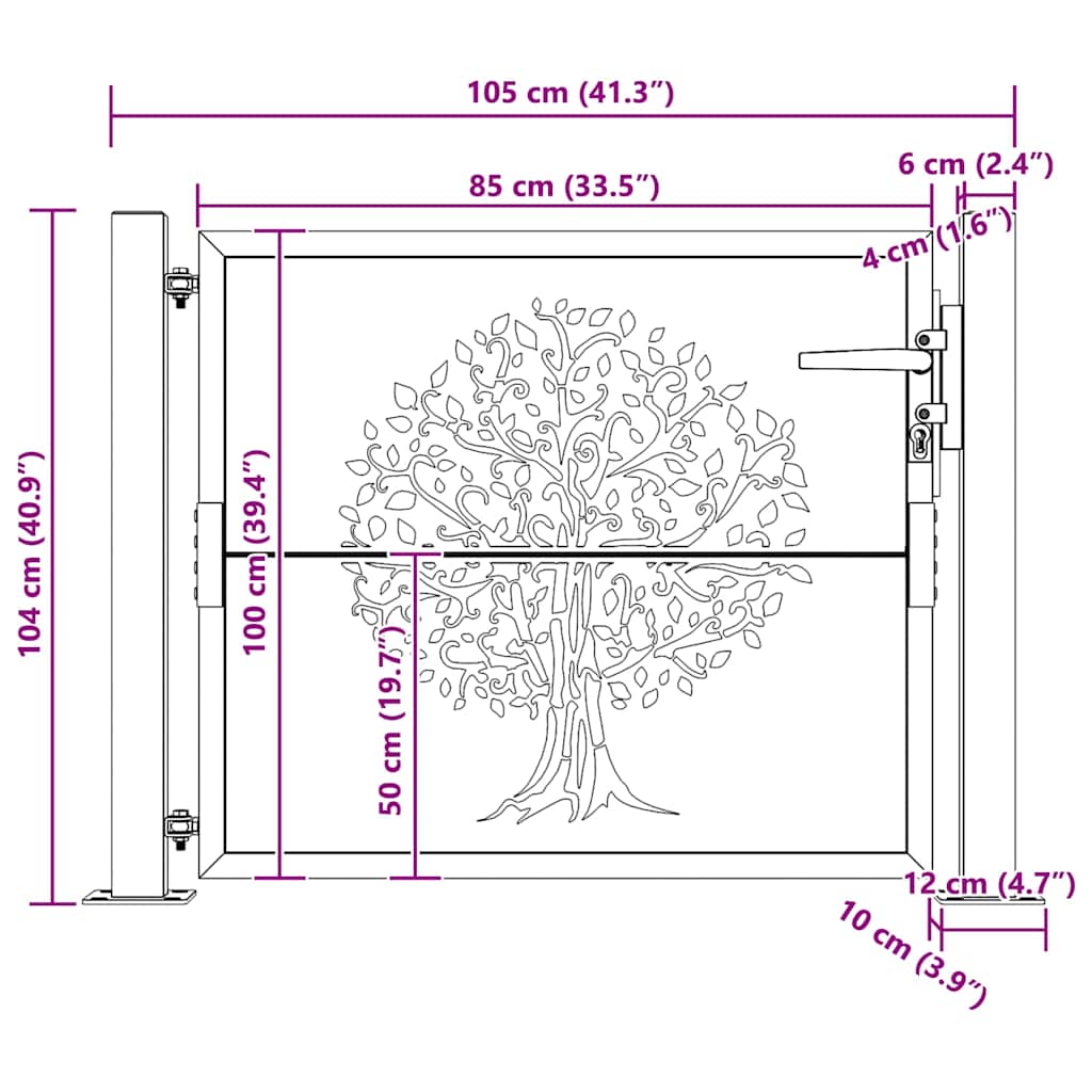 Garden Gate 100x100 cm Corten Steel Bamboo Design