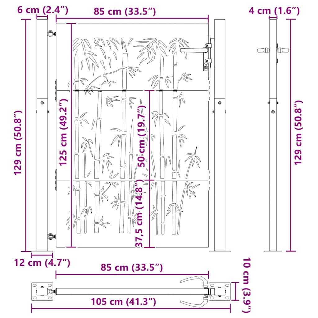 Garden Gate 100x125 cm Corten Steel Bamboo Design