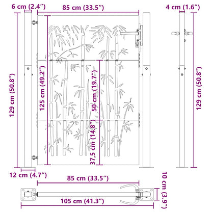 Garden Gate 100x125 cm Corten Steel Bamboo Design