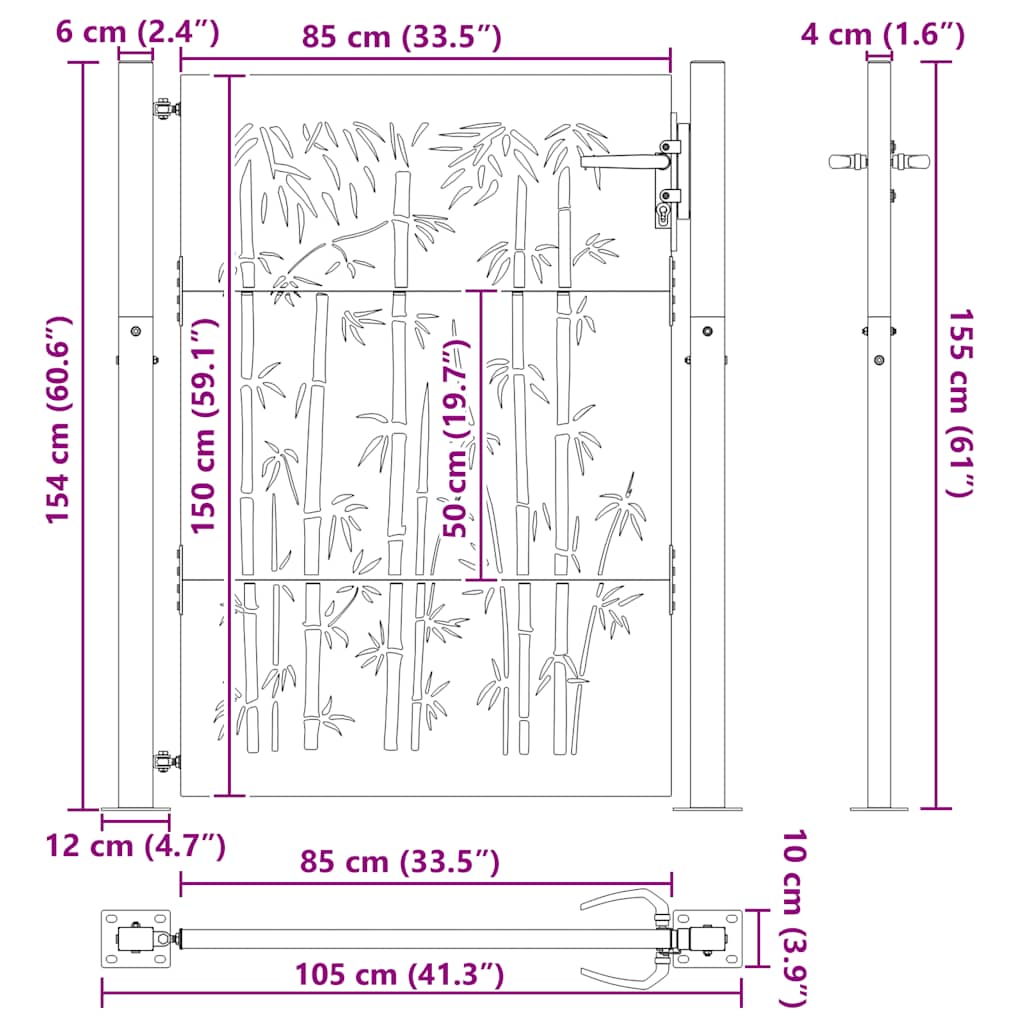 Garden Gate 100x150 cm Corten Steel Bamboo Design
