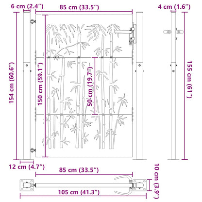 Garden Gate 100x150 cm Corten Steel Bamboo Design