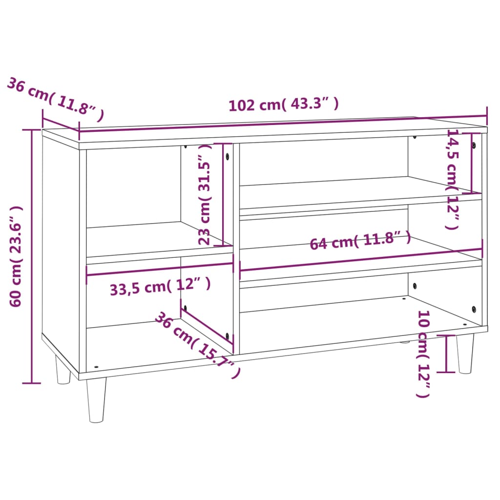 Shoe Cabinet Brown Oak 102x36x60 cm Engineered Wood