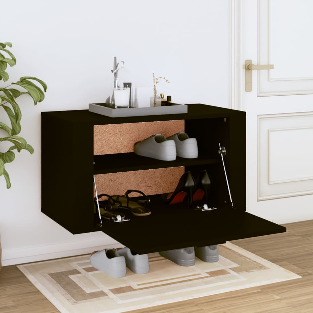 Wall-mounted Shoe Cabinet | Black | Engineered wood | Medium