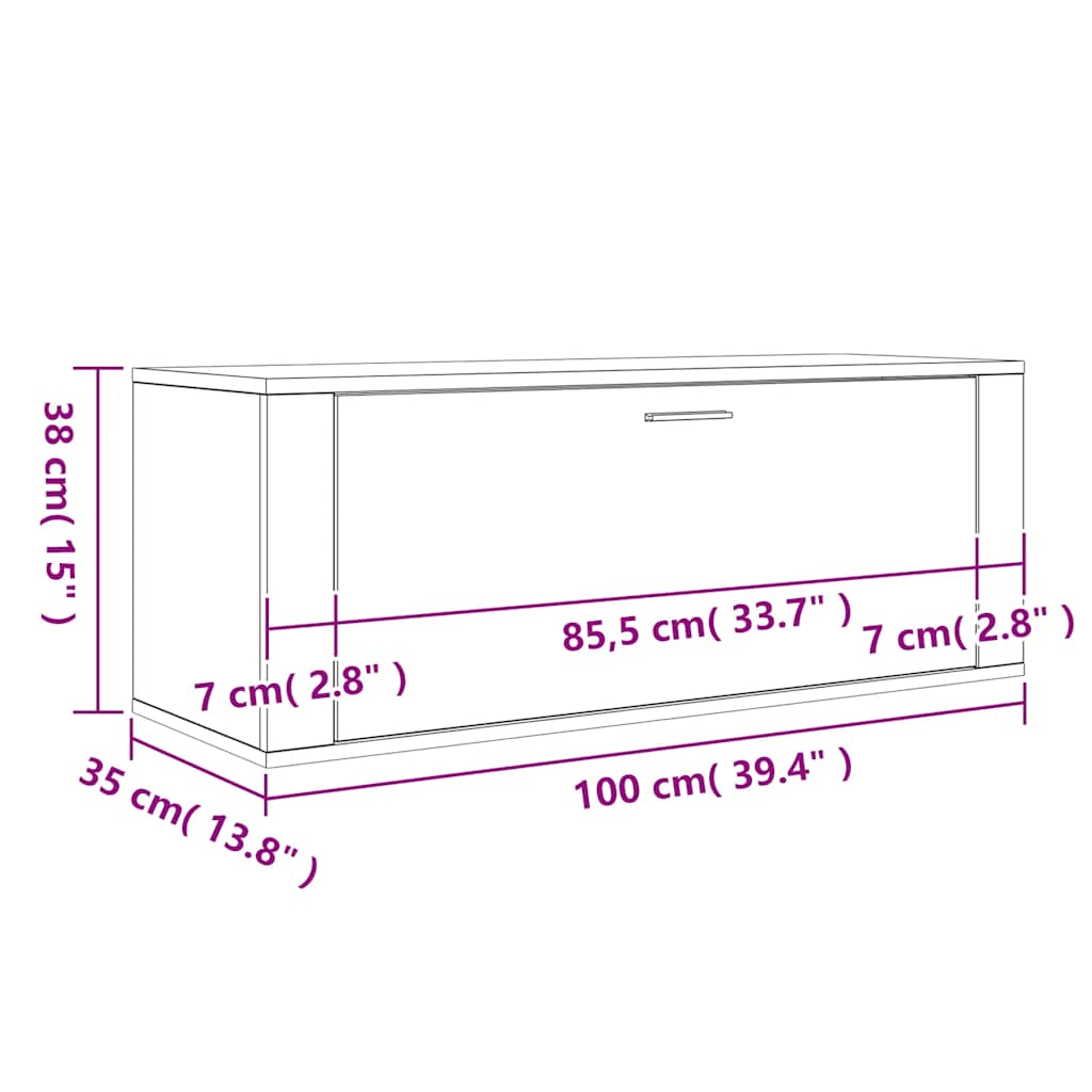 Wall Shoe Cabinet Concrete Grey 100x35x38 cm Engineered Wood
