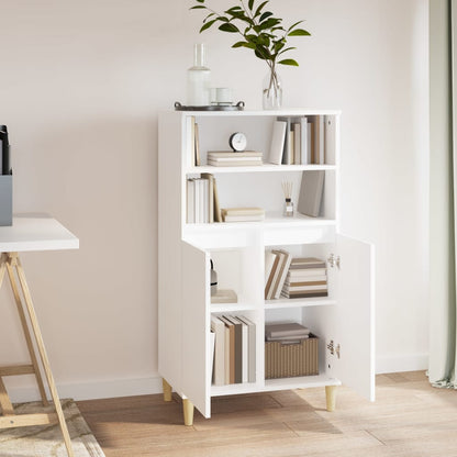 Highboard | White | Engineered Wood, Solid Eucalyptus Wood | 110 cm High
