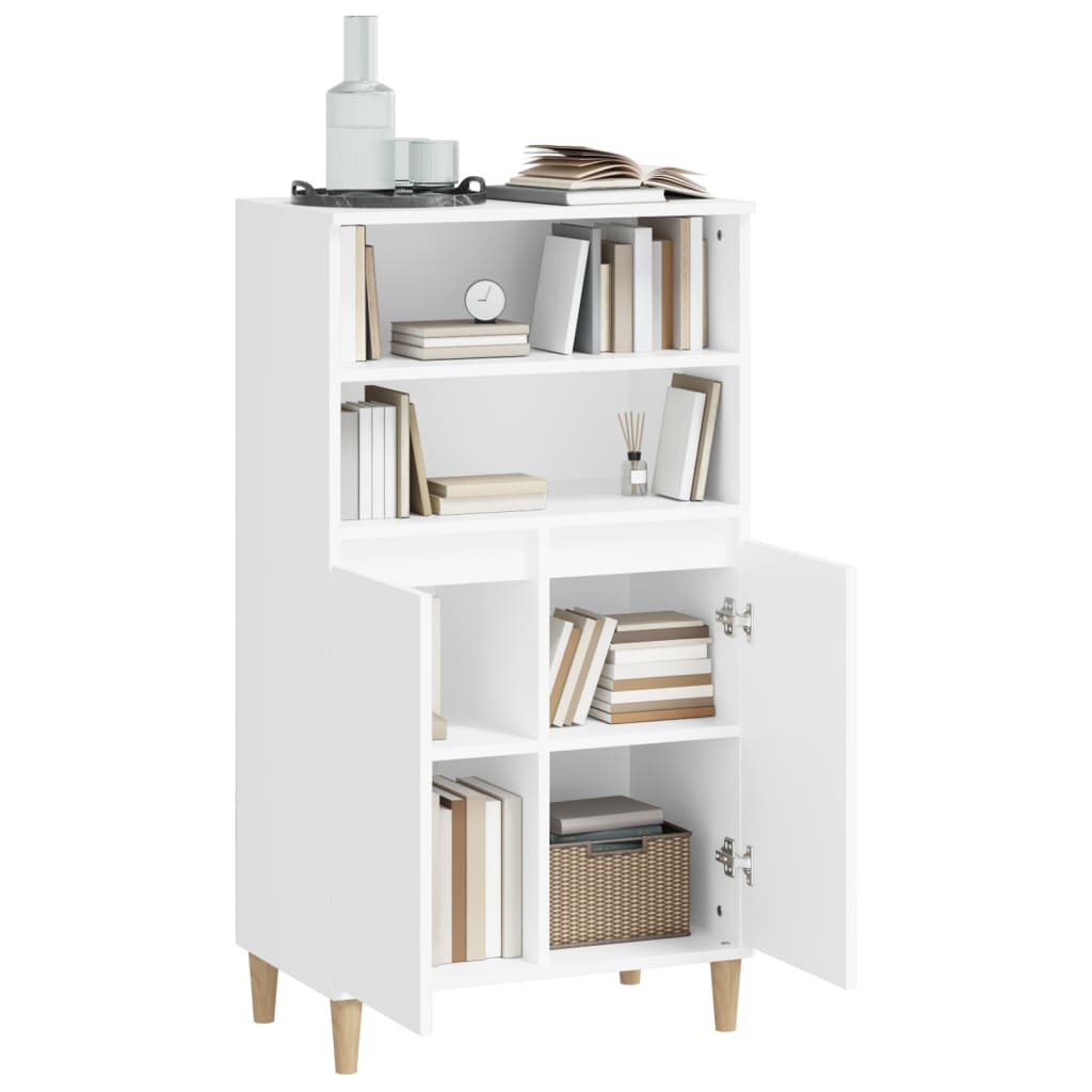 Highboard | White | Engineered Wood, Solid Eucalyptus Wood | 110 cm High