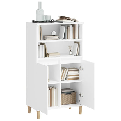 Highboard | White | Engineered Wood, Solid Eucalyptus Wood | 110 cm High