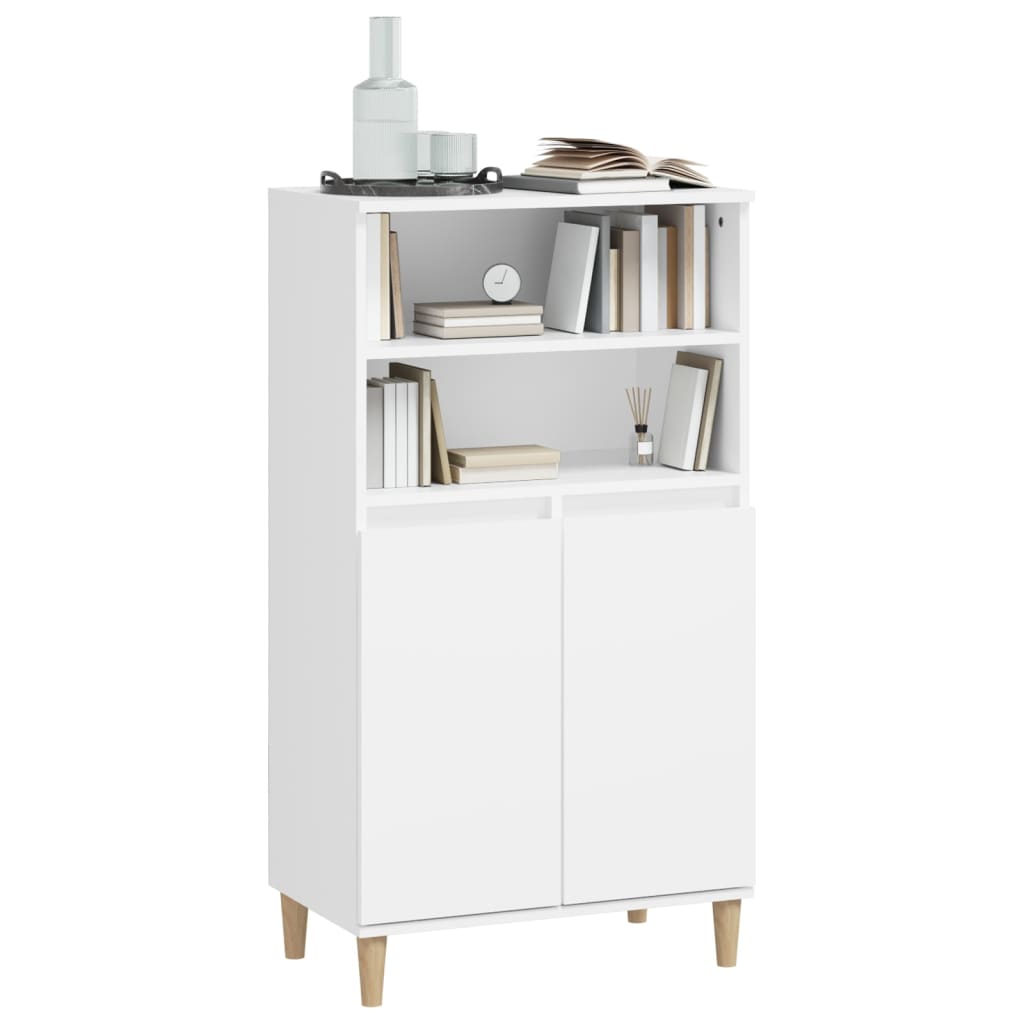 Highboard | White | Engineered Wood, Solid Eucalyptus Wood | 110 cm High