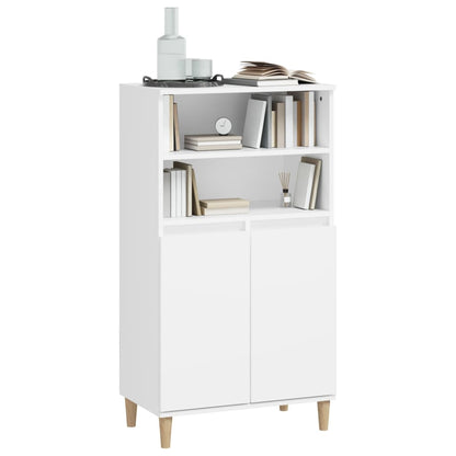Highboard | White | Engineered Wood, Solid Eucalyptus Wood | 110 cm High