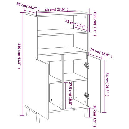 Highboard | White | Engineered Wood, Solid Eucalyptus Wood | 110 cm High