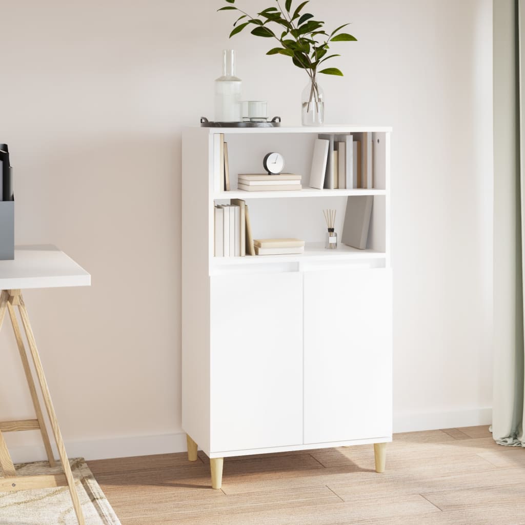 Highboard | White | Engineered Wood, Solid Eucalyptus Wood | 110 cm High