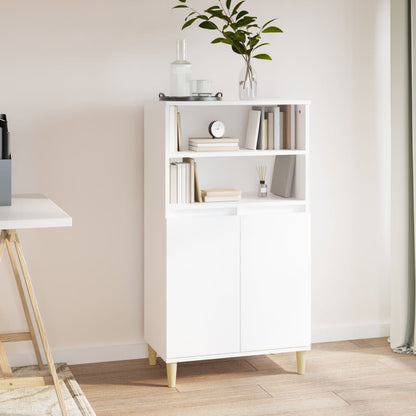 Highboard | White | Engineered Wood, Solid Eucalyptus Wood | 110 cm High