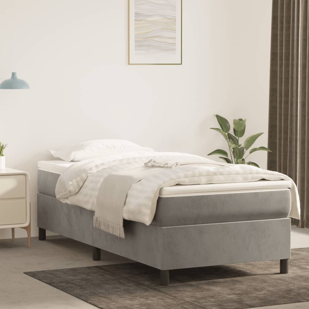 Box Spring Bed Frame Light Grey Twin XL Velvet (US Only)