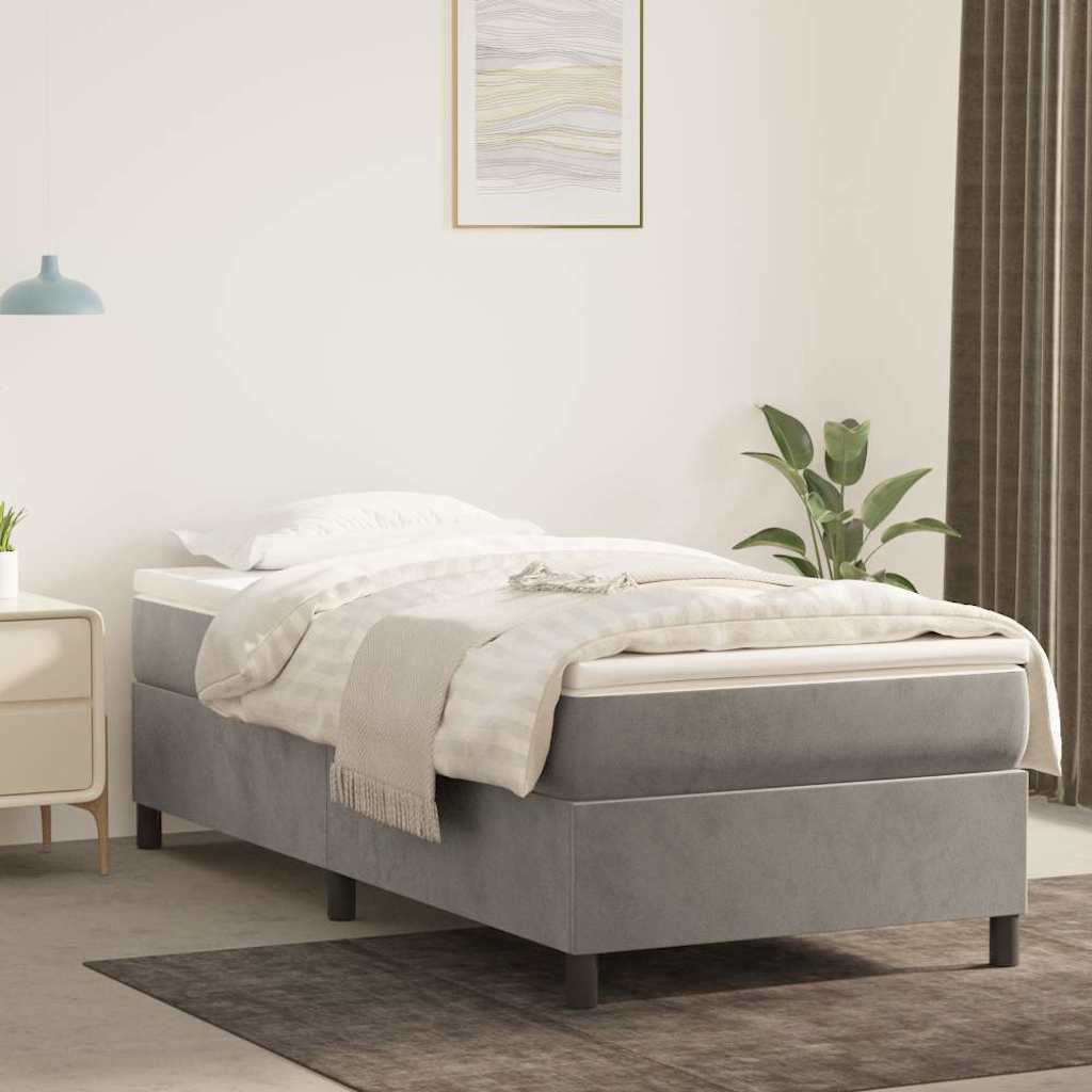 Box Spring Bed Frame Light Grey Twin XL Velvet