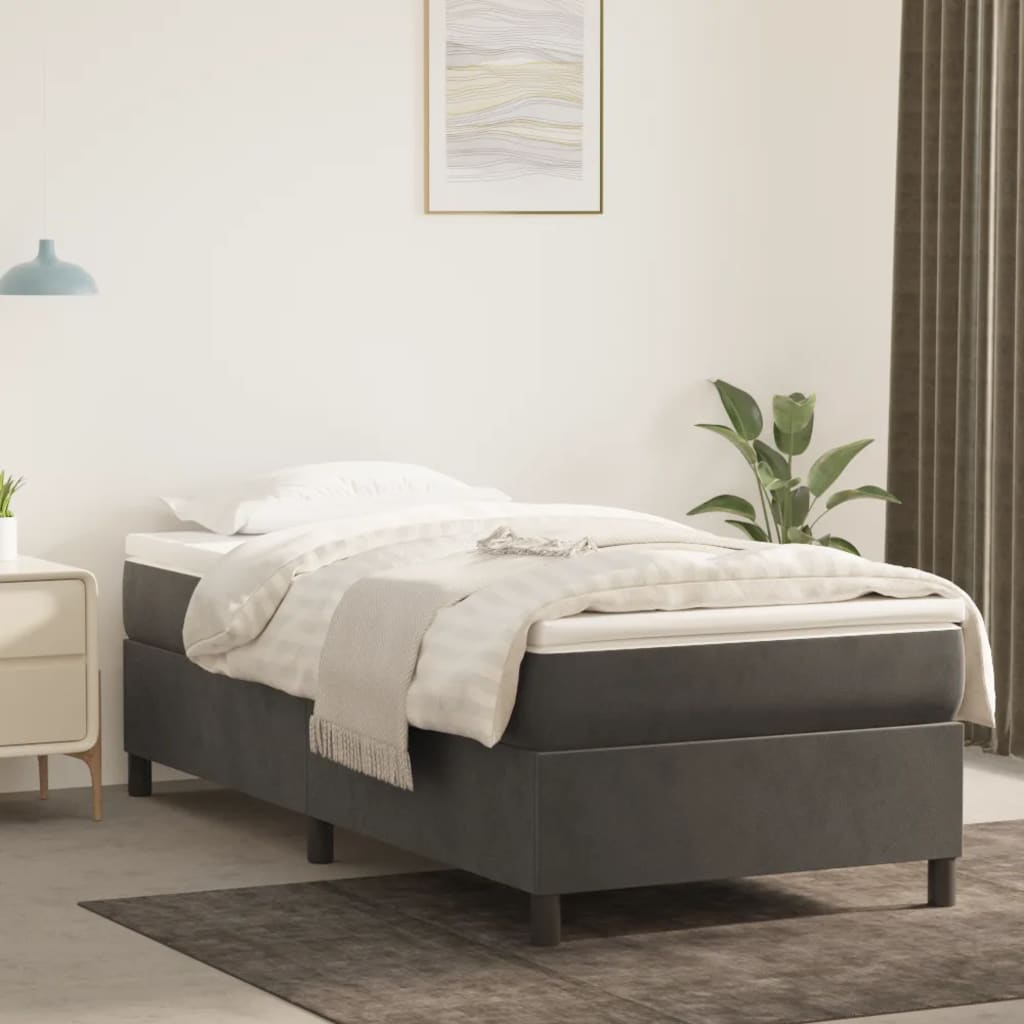 Box Spring Bed Frame Dark Grey Twin XL Velvet (US Only)