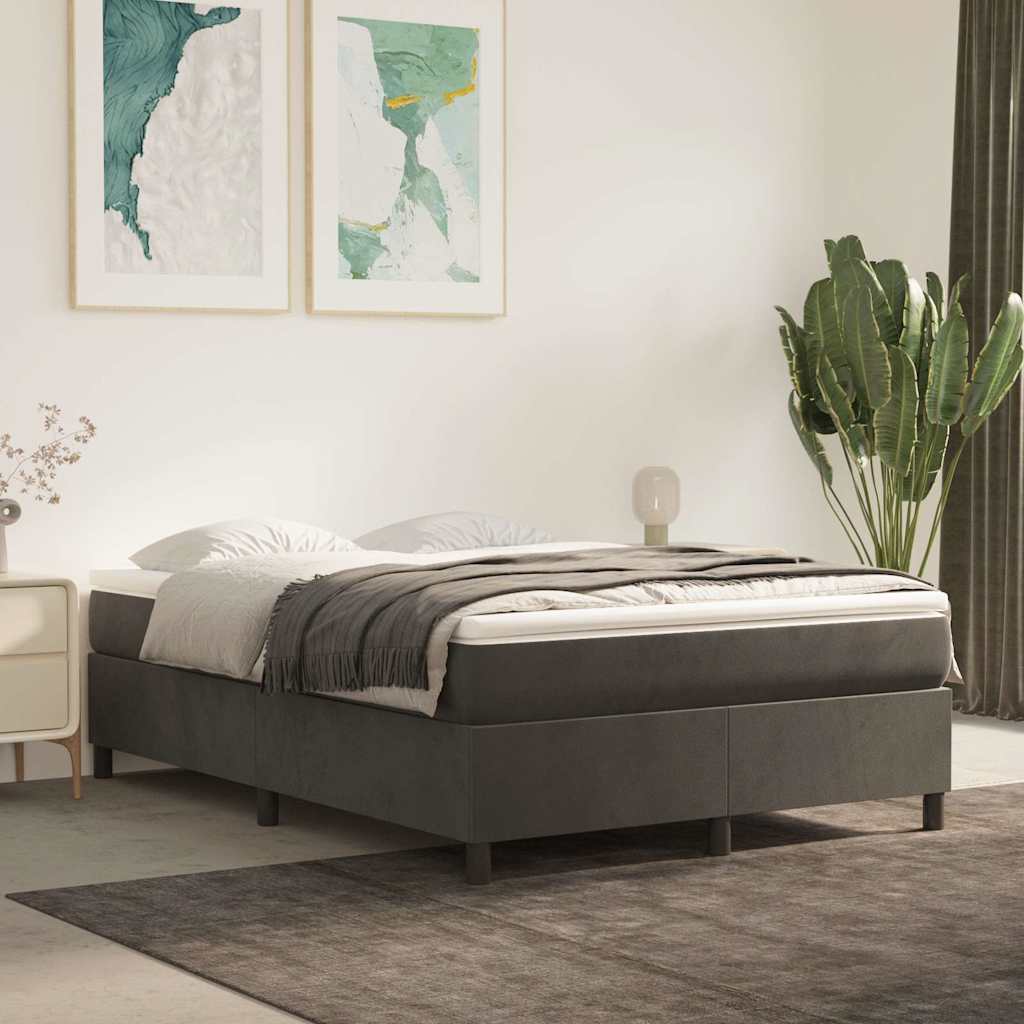 Box Spring Bed Frame Dark Grey Queen Velvet