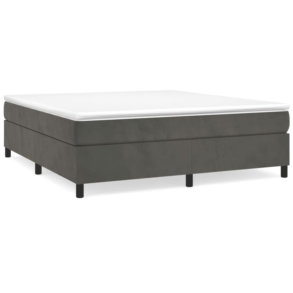 Box Spring Bed Frame Dark Grey King Velvet (US Only)