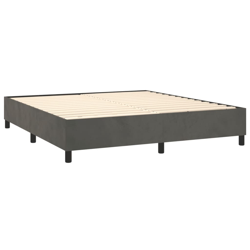 Box Spring Bed Frame Dark Grey King Velvet (US Only)