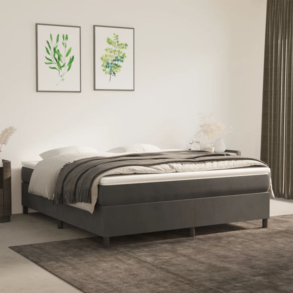 Box Spring Bed Frame Dark Grey King Velvet (US Only)
