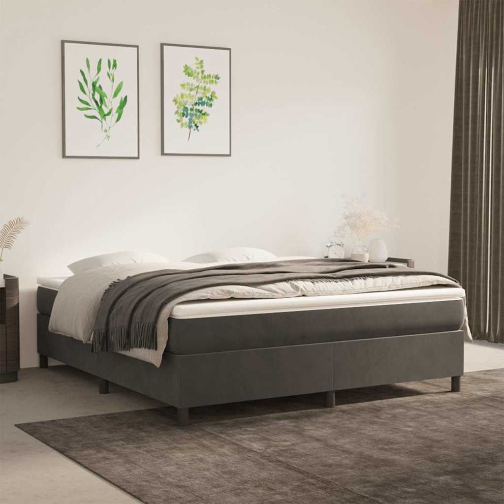 Box Spring Bed Frame Dark Grey King Velvet