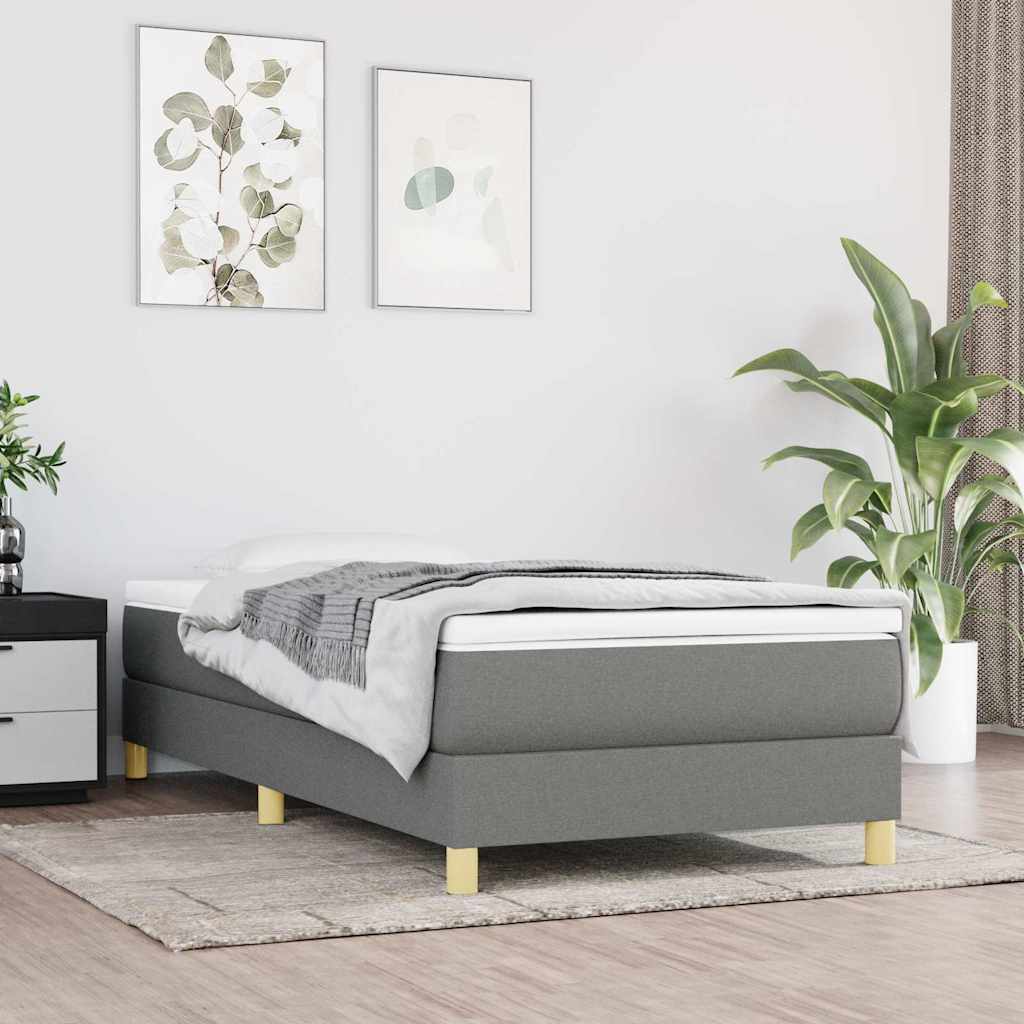 Box Spring Bed Frame Dark Grey Single Fabric
