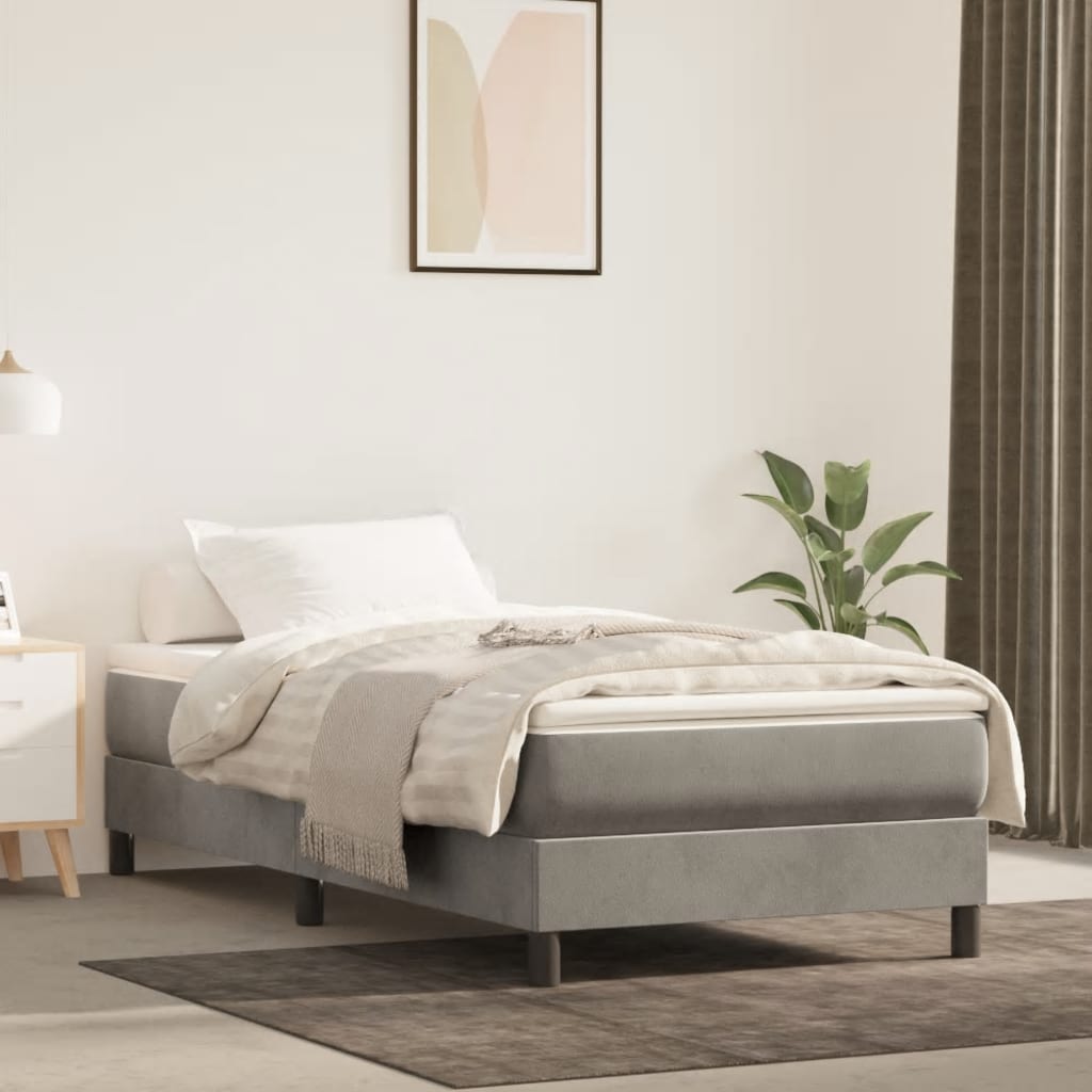 Box Spring Bed Frame Light Grey Single Velvet (UK/IE/FI/NO only)