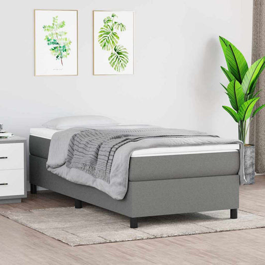 Box Spring Bed Frame Dark Grey Single Fabric